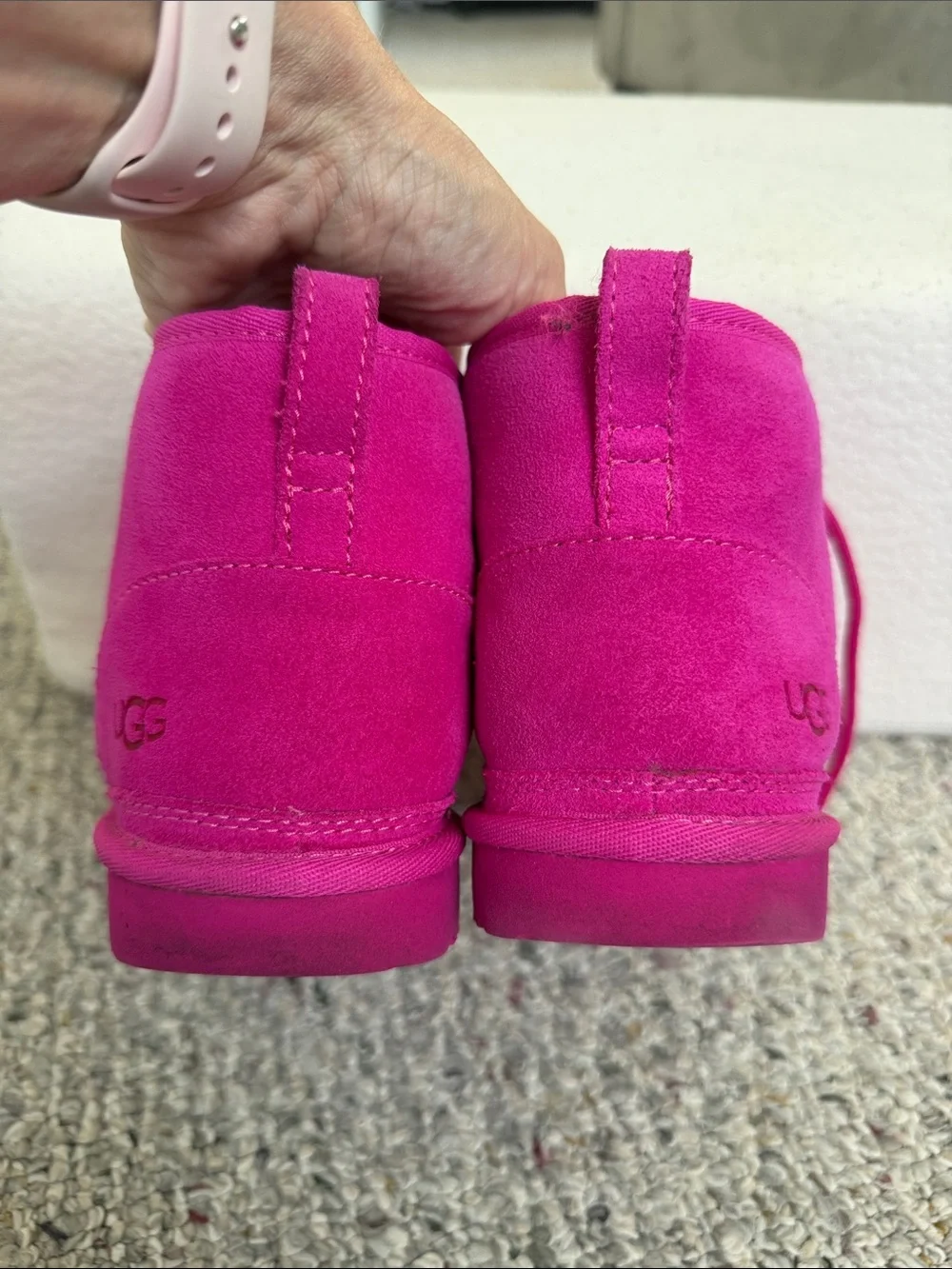 UGG Kids 6 or woman’s 8  Hot Pink Suede Lace-Up Ankle Boots